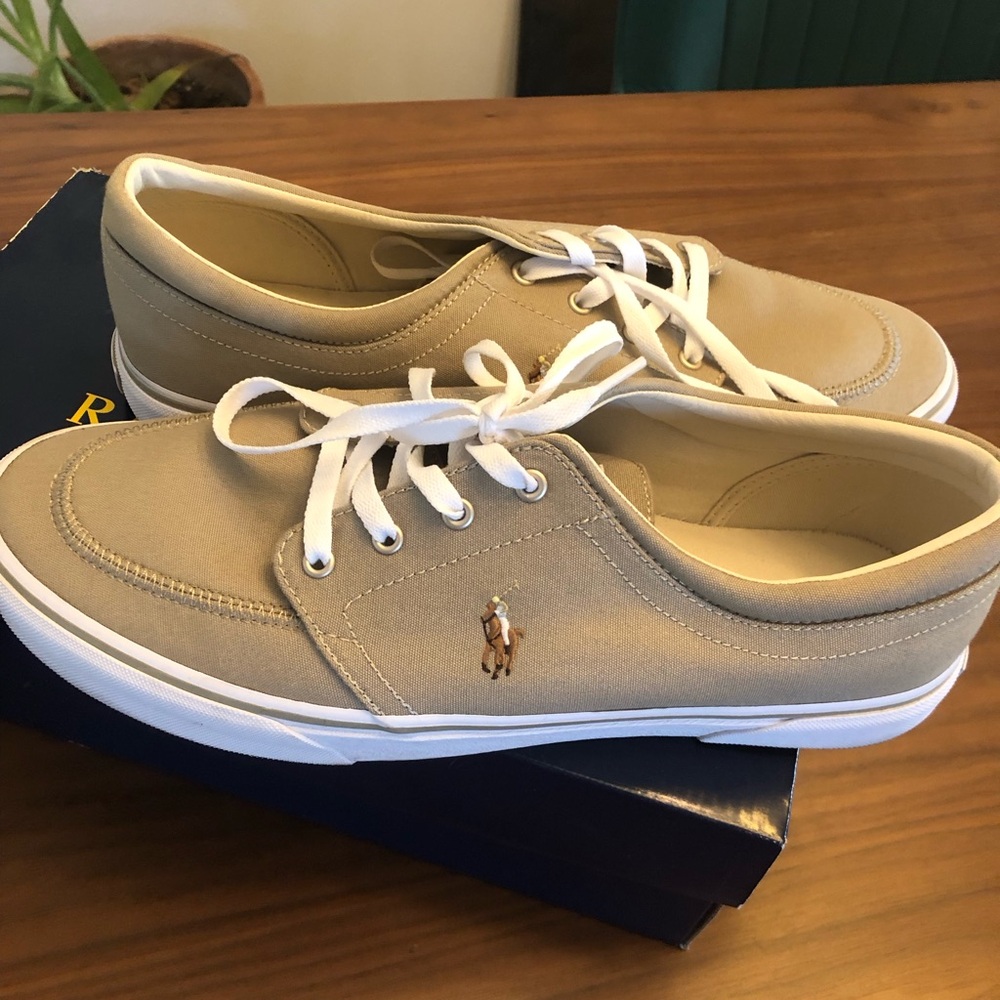 Polo by Ralph Lauren Tan and White Canvas Sneakers
